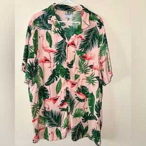 Old Navy Green Leaf and Pink Flamingo Men's Shirt